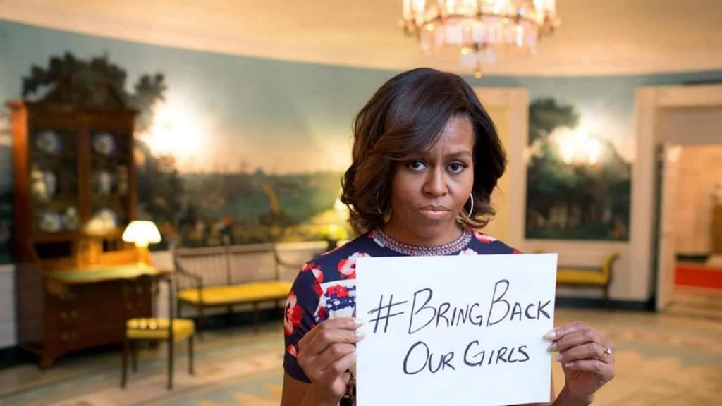 michelle obamas bringbackourgirls pic turned into an anti-drone campaign
